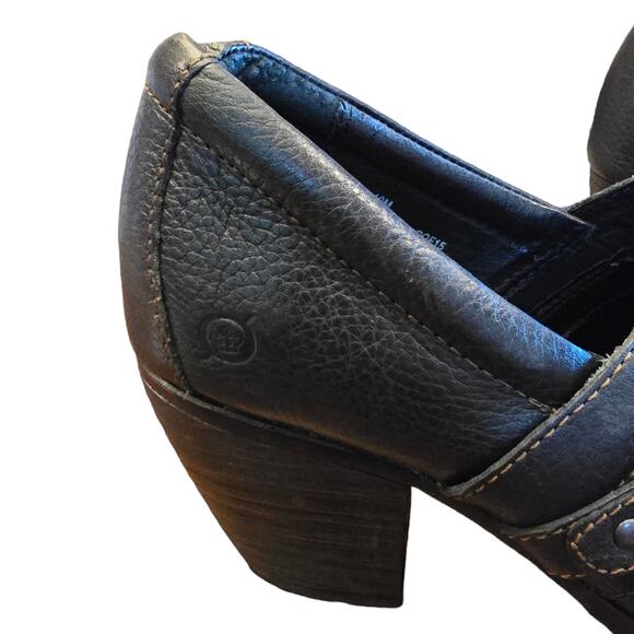 Born Women's Black Leather HEELED ANKLE BOOTIES‎ Shoes Size 10 M - Picture 7 of 9